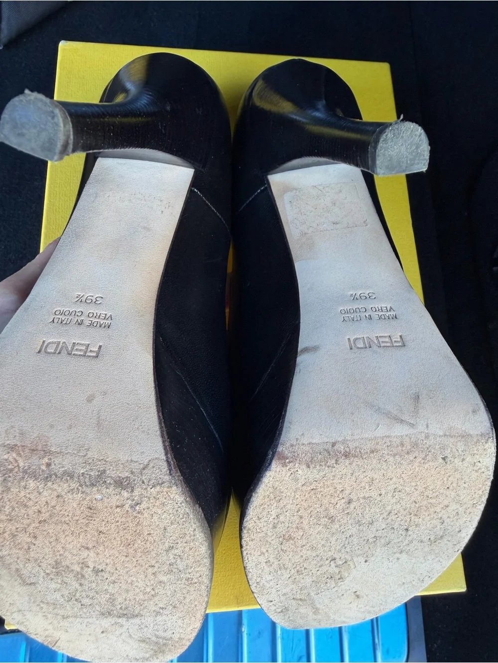 Fendi Black Leather Platform Pumps with Gold FF Logo